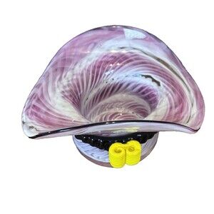 Block Crystal Pink White Swirl Bowl Marie Mouth Blown Hand Polished Read Des